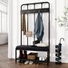 Allewie Coat Rack Shoe Bench, 75" Freestanding Hall Tree, Entryway Bench with Storage Shelves, Upholstered Sponge-Padded Seat, Organized with 5 Hooks, Industrial Furniture, Easy Assembly, Black view 1