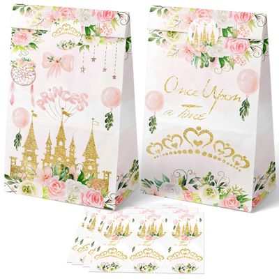 HaPiBiDesign 24 PCS Princess Party Favor Bags with Stickers - Princess Party Candy Bags  Princess Goodie Gift Treat Bags Princess Themed Birthday Party Supplies