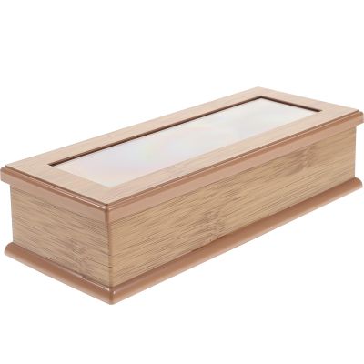 Cabilock Japanese Style Wood Grain Chopstick Box with Clamshell Flip Lid 10.55 Inch Flatware Organizer for Kitchen and Tabletop Storage with Anti-Skid Base