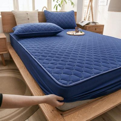 CFYCYHDZHT Bedding Deep Pocket Fitted Sheet Kids Waterproof Urinary Quilted Mattress Protector, Single Double King Size Mattress Topper in The Elderly Bedroom Navy Blue 120200cm