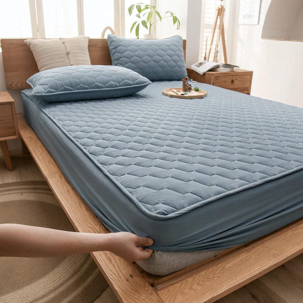CFYCYHDZHT Bed Sheet Set Kids Waterproof Urinary Quilted Mattress Protector, Single Double King Size Mattress Topper in The Elderly Bedroom Blue 180220cm