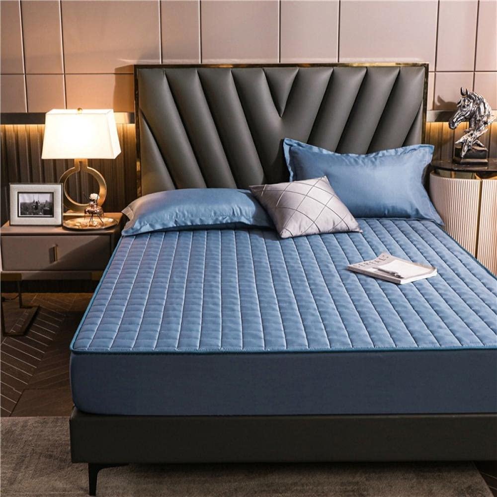 CFYCYHDZHT Cozy T Shirt Soft Pure Color Quilted Non Slip Bed Sheets, Bedroom Homestay Brushed Single Double Mattress Cover 200220cm Navy Blue