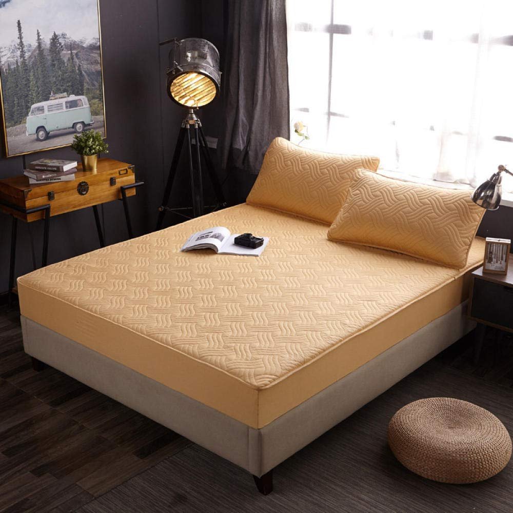 CFYCYHDZHT Single Fitted Deep Pocket Sheet Thick Cotton Quilted Deep Pockets Fitted Sheets, Bedroom Hotel Homestay Pure Color Mattress Protector Bed Cover Camel 150cmx200cm