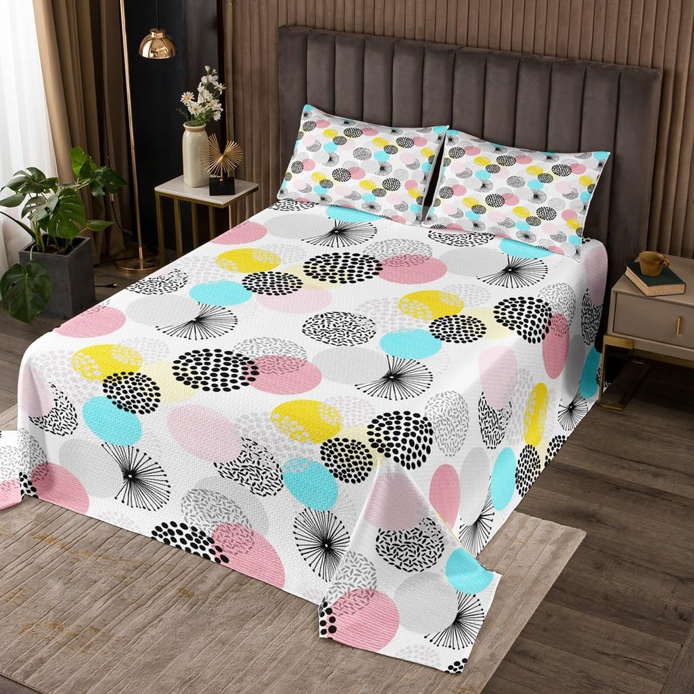 3 Piece Colorful Dots Quilt Bedding Set Women Aldult Lightweight Bedding Modern Simple Style Bedspread Set Summer Microfiber Bedspread Coverlet Soft Microfiber Home Quilt Set for King Bed All Season