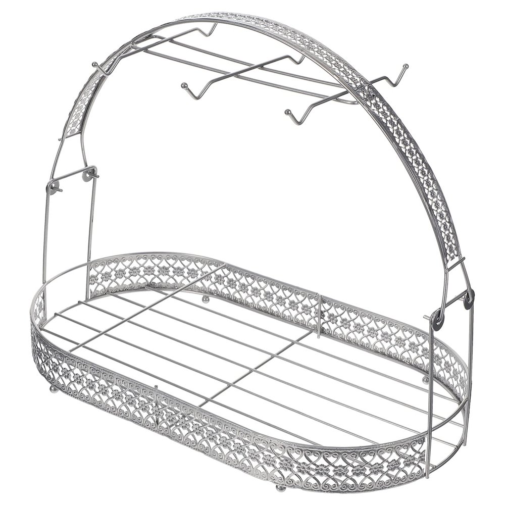 ABOOFAN Silver Wrought Iron Coffee Cup Holder Mug Basket Holder Dishes Organizer Basket Countertop Coffee Cup Rack Stand Mug Storage Drying Rack for Table Office Kitchen