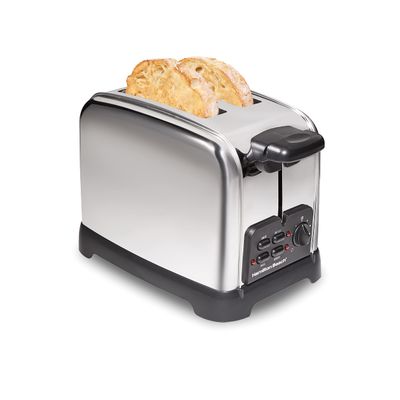 Hamilton Beach Retro Toaster with Wide Slots, Sure-Toast Technology, Bagel & Defrost Settings, Auto Boost to Lift Smaller Breads, 2 Slice, Polished Stainless Steel (22782)