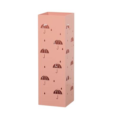 DCFV Metal Umbrella Holder Square Umbrella Stand Rack Entryway Unbrella Holder Stand Cane Walking Stick Holder Decorative Metal Freestanding Rack Organizer (Color : Pink)