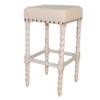 Carolina Chair & Table Flora 30" Bar Stool with Linen Upholstered Seat - Solid Wooden Frame, Twist Turned Legs with Antique Brass Nailhead Trim Accent Stool for Kitchens, Bars (Vintage White) view 1