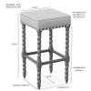 Carolina Chair & Table Flora 30" Bar Stool with Linen Upholstered Seat - Solid Wooden Frame, Twist Turned Legs with Antique Brass Nailhead Trim Accent Stool for Kitchens, Bars (Vintage White) view 3