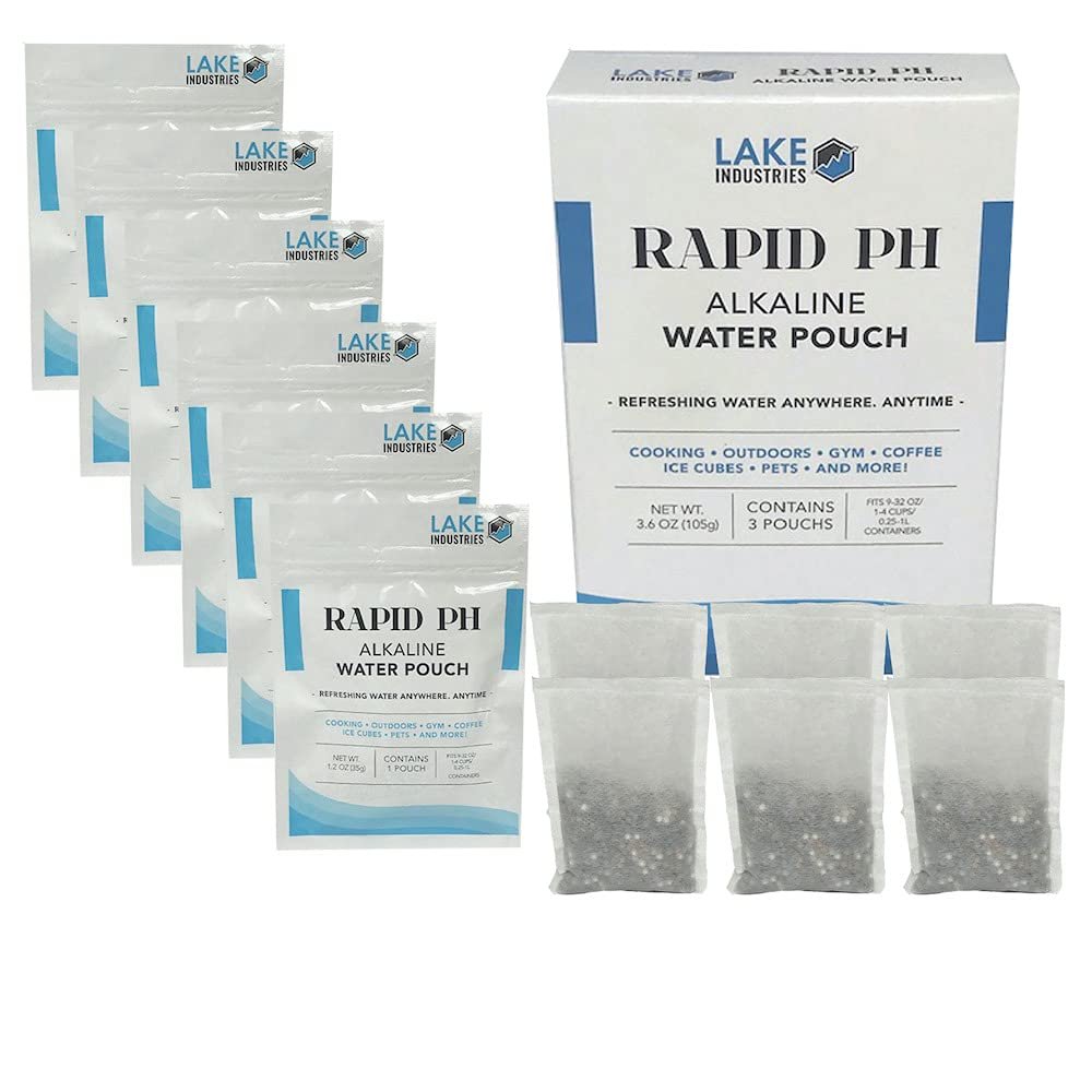Lake Industries Rapid pH Alkaline Water Filter Pouches - Portable Water Filter Purifier Infuser for your Water Bottle, Pitcher, Jug-Carafe Container - High pH Ionized Water-6-Pk (Net 1800 Cups/96 gal)