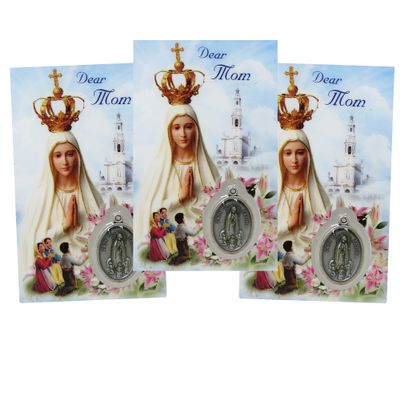 Needzo Blessing Cards for Mom, Prayer Card to Our Lady of Fatima with Medal and Religious Scripture, Inspirational Catholic Message for Tough Times, Pack of 3