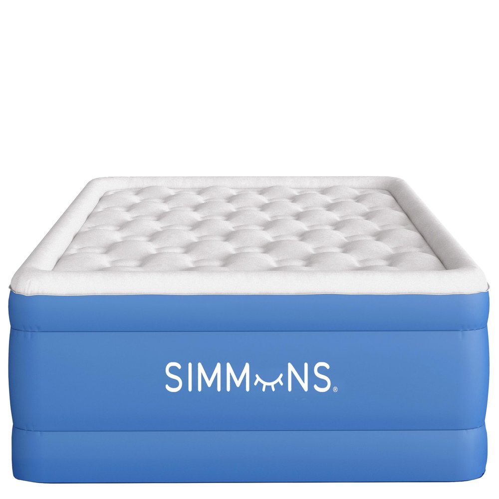 Simmons Rest Aire Mattress Air Bed with Side Built-in Pump and Soft Velveteen Topper: Queen