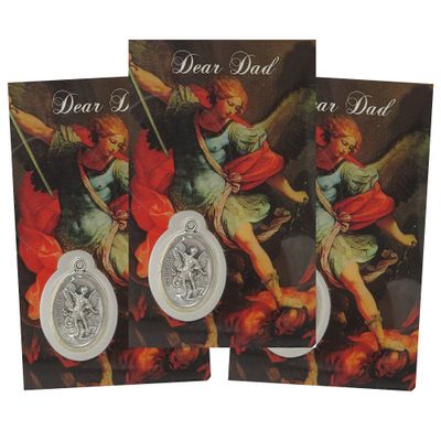 Needzo Blessings Card for Dads from Son, Saint Michael Dear Dad Prayer Cards with Keepsake Medal Pendant, Pack of 3