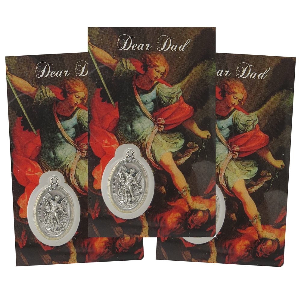 Needzo Blessings Card for Dads from Son, Saint Michael Dear Dad Prayer Cards with Keepsake Medal Pendant, Pack of 3