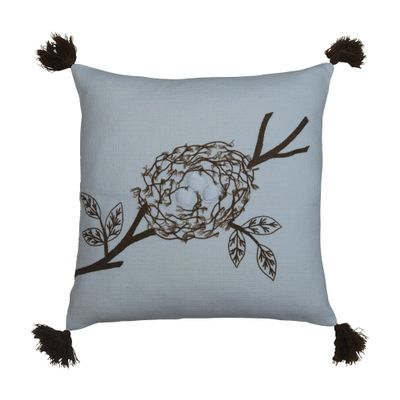 Creative Co-Op 18" Square Cotton Embroidered Nest & Tassels Pillow, Brown & Cream