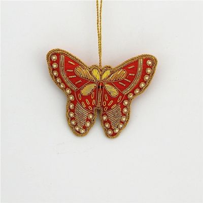 Zardozi - Embroidered Red Butterfly - Christmas Ornament