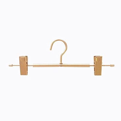 10pcs Rose Gold/Golden Aluminum Alloy Metal Heavy Duty Pants Skirt Slack Hangers, Trousers Hanger with Clips Rack Swivel Hook (Gold)