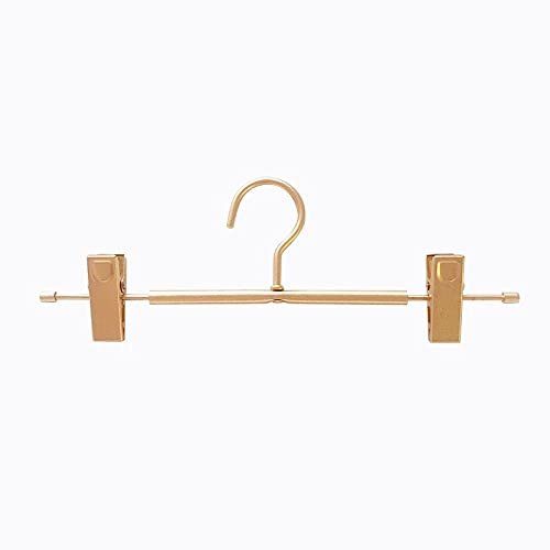 10pcs Rose Gold/Golden Aluminum Alloy Metal Heavy Duty Pants Skirt Slack Hangers, Trousers Hanger with Clips Rack Swivel Hook (Gold)