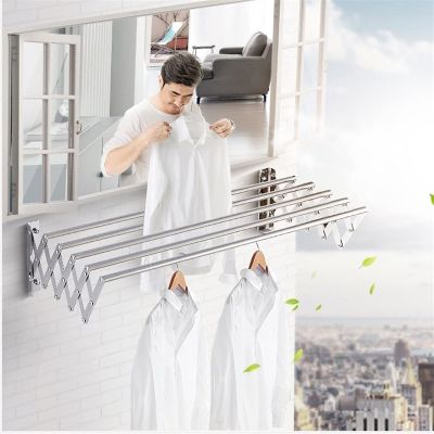 GXFWJD Bathroom Foldable Laundry Towel Drying Rack Stainless Steel Retractable Clothes Hanging Racks with Clips Clothes Storage Rack Wall-Mounted (Color : Silver, Size : 60cm)