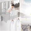 GXFWJD Bathroom Foldable Laundry Towel Drying Rack Stainless Steel Retractable Clothes Hanging Racks with Clips Clothes Storage Rack Wall-Mounted (Color : Silver, Size : 60cm) view 1