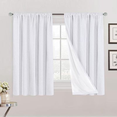 100% Blackout Curtains Primitive Linen Textured Curtain Drapes for Bedroom Full Light Blocking Window Curtains Draperies for Living Burlap Fabric Soft with White Liner (52"W x 54"L, Pearl White)