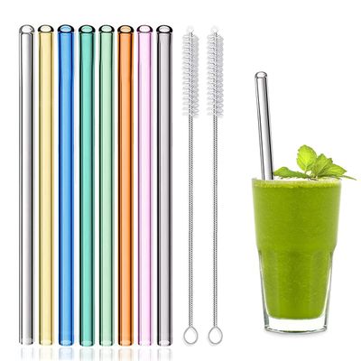 8 Pcs Reusable Glass Straws, 8"x8mm Eco-friendly Drinking Straws for Smoothies, Milkshakes, Tea, Juice, Cocktails - Multi-Color Mixed (8Pcs Straight)