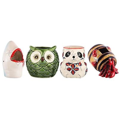 4PCS Tiki Mugs Cocktail,Ceramic Tiki Cocktail Glasses Couple Cup- Hawaiian Party Cute Exotic Cocktail Glasses ,Tiki Bar Professional Hawaiian Party Barware