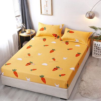 CFYCYHDZHT Bedding Fitted Sheet Student Dormitory Aloe Cotton Non Slip Fitted Sheets, Cartoon Printed Mattress Protector for Boys Girls Bedroom Radish 200cmx220cm