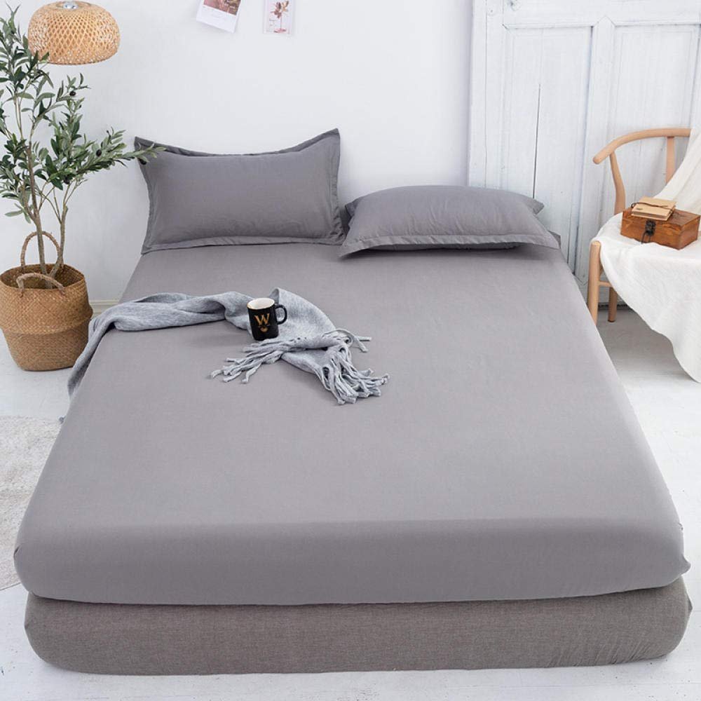 CFYCYHDZHT Breathable Lux Bed Sets Solid Color Brushed Mattress Topper, Bedroom Hotel Homestay Aloe Cotton Single Double Bed Sheet Grey 180x200cm