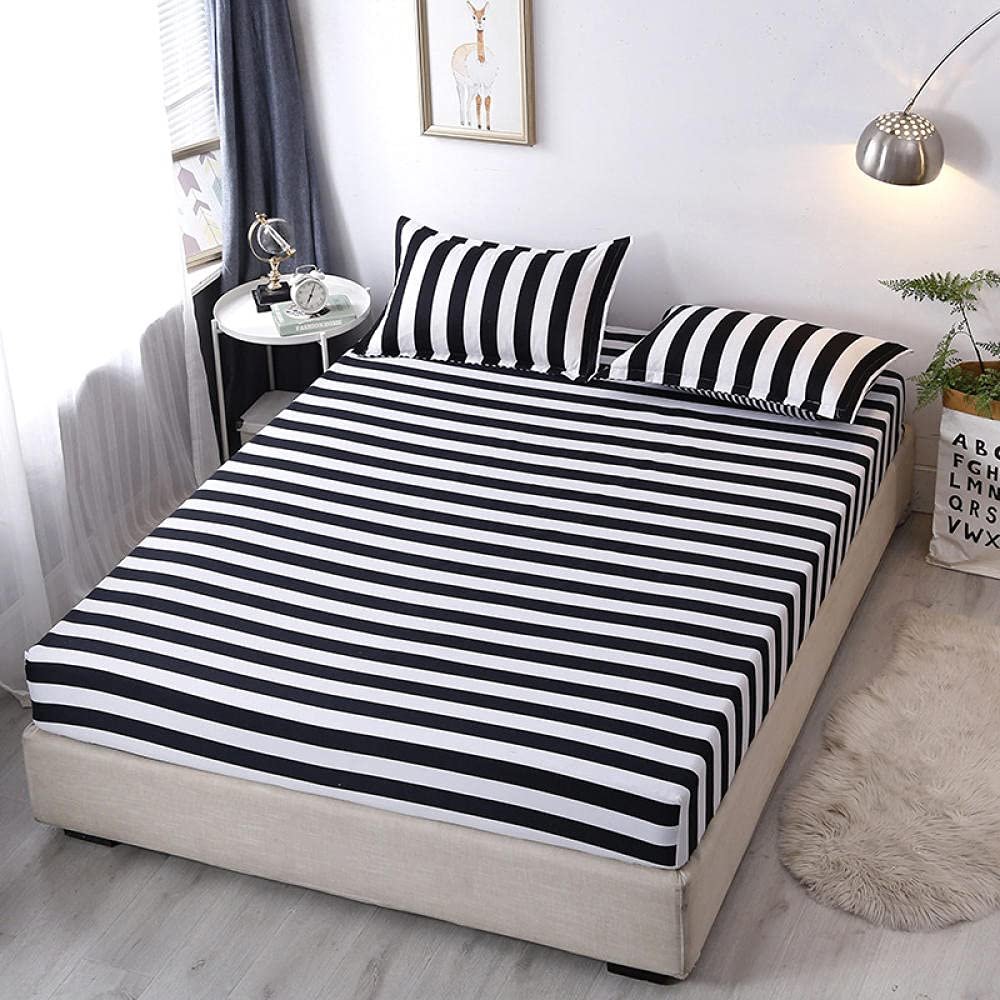 CFYCYHDZHT Queen Fitted Sheet Student Dormitory Aloe Cotton Non Slip Fitted Sheets, Cartoon Printed Mattress Protector for Boys Girls Bedroom Black and White 90cmx200cm