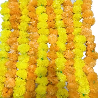 10 PC - 5 feet Marigold Garland |Indian/American Wedding Party Mantle Decoration, Faux Garlands Wedding Garland, Diwali Decoration, Haldi Mehndi,Spring Bush Floral! Orange and Yellow