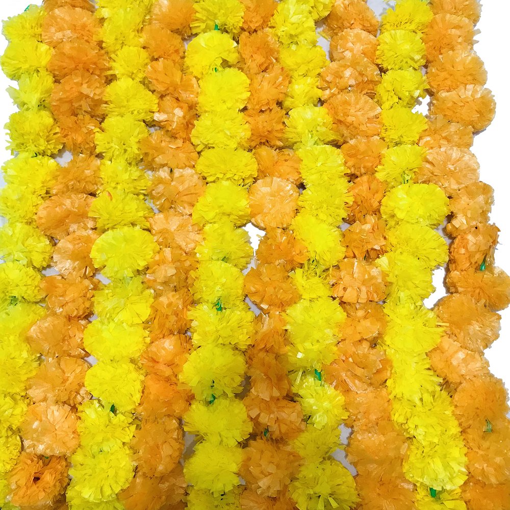 10 PC - 5 feet Marigold Garland |Indian/American Wedding Party Mantle Decoration, Faux Garlands Wedding Garland, Diwali Decoration, Haldi Mehndi,Spring Bush Floral! Orange and Yellow