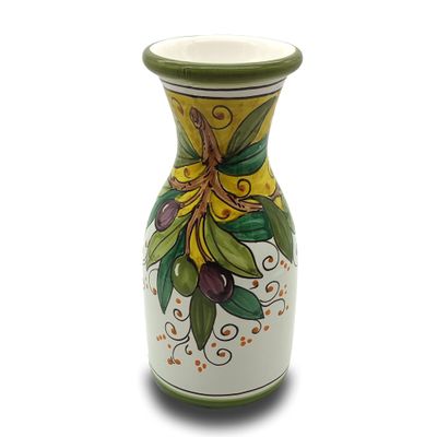 Italian Ceramic Wine Jug Olives - 16.9 oz Hand Painted Utensil Holder Or Carafe Design for Kitchen - Made in ITALY Tuscany - Italian Pottery Vase Jar for Wine - Home Decor Ceramics Dispenser