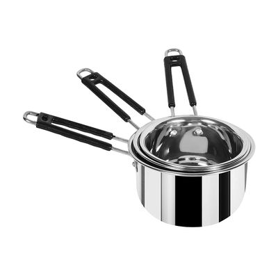 Aggarwal Stainless Steel Gas Stove and Induction Compatible Heavy Base Heat Proof Saucepan with Handle for Kitchen (1 L, 1.5 L, 2 L ) - Set of 3 pcs Combo