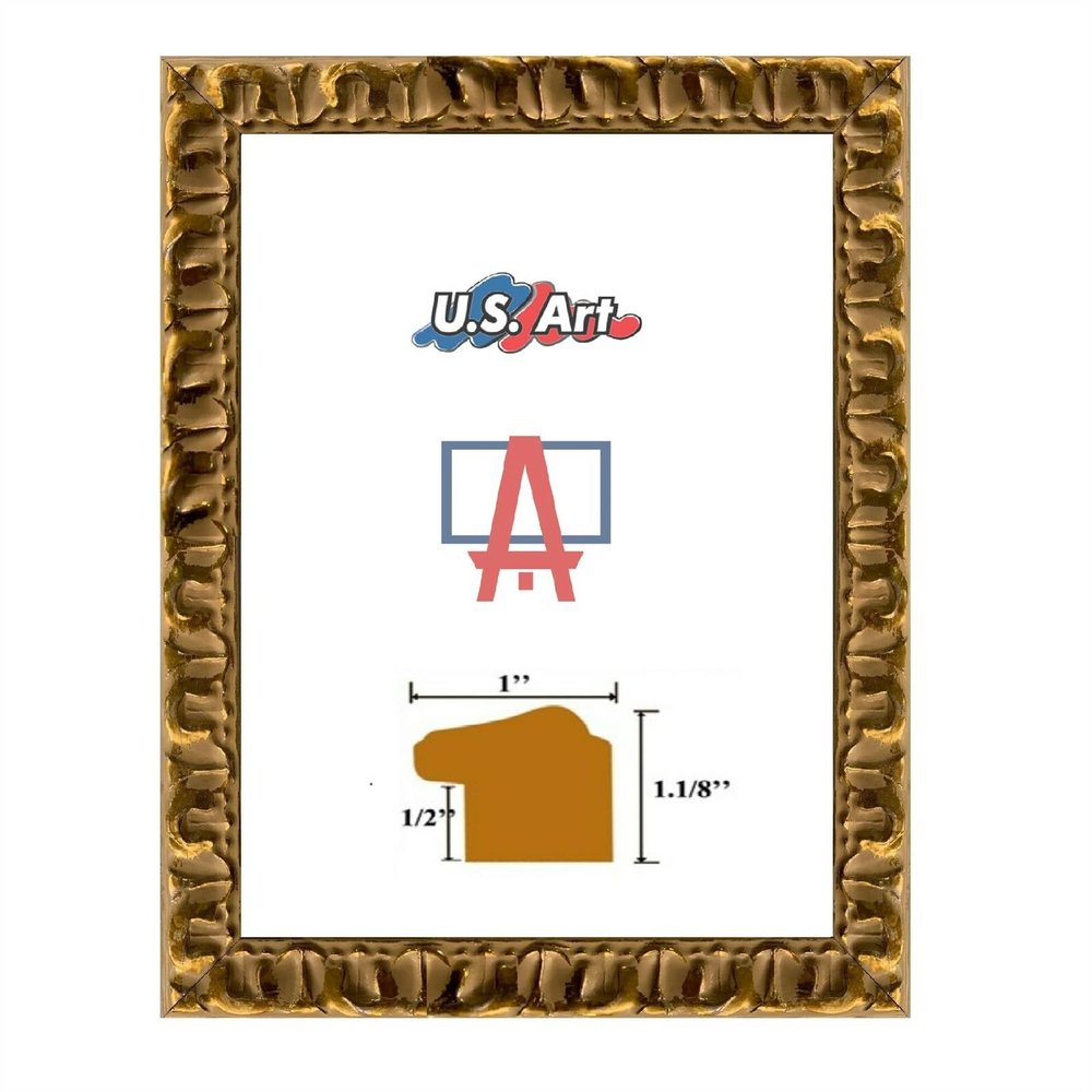 US Art 12x12 Elegant Texan Horse Shoe Design 1 Inch Wide Bright Gold Foil, Wood Composite MDF Picture Frames