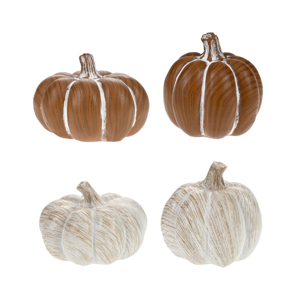 Farmhouse Tiered Tray Decor Fall Autumn Home Decorations - Set of 4 (Faux Wood Pumpkins)