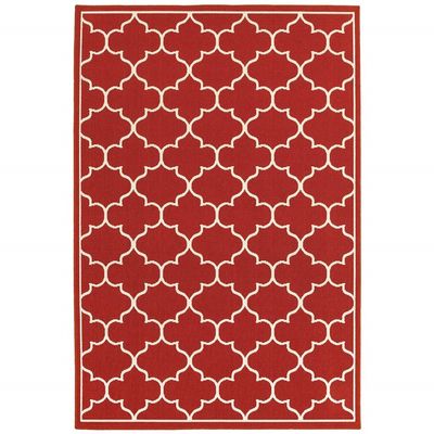 HomeRoots Polypropylene 4x6 Red and Ivory Trellis Indoor Outdoor Area Rug