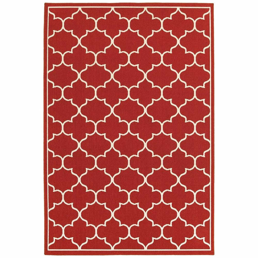 HomeRoots Polypropylene 4x6 Red and Ivory Trellis Indoor Outdoor Area Rug