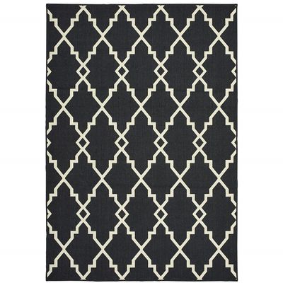 HomeRoots Polypropylene 4x6 Black and Ivory Trellis Indoor Outdoor Area Rug