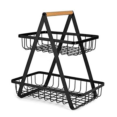 2-Tier Metal Fruit Basket Portable Kitchen Storage Countertop Shelf Rack for Fruits Vegetables Household Toiletries (BK1)