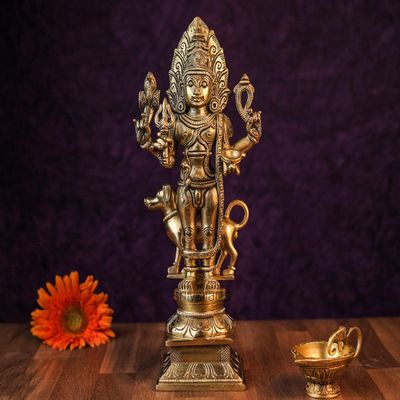SHIVAJIARTS Bhairava Statue, 11.5Inch Brass Maha Kala Bhairav Statue, Hindu God Yamantaka, Vajrabhairav Murti, Bhairav Idol with Dog, Gold, 29 X 13 X 9 CM