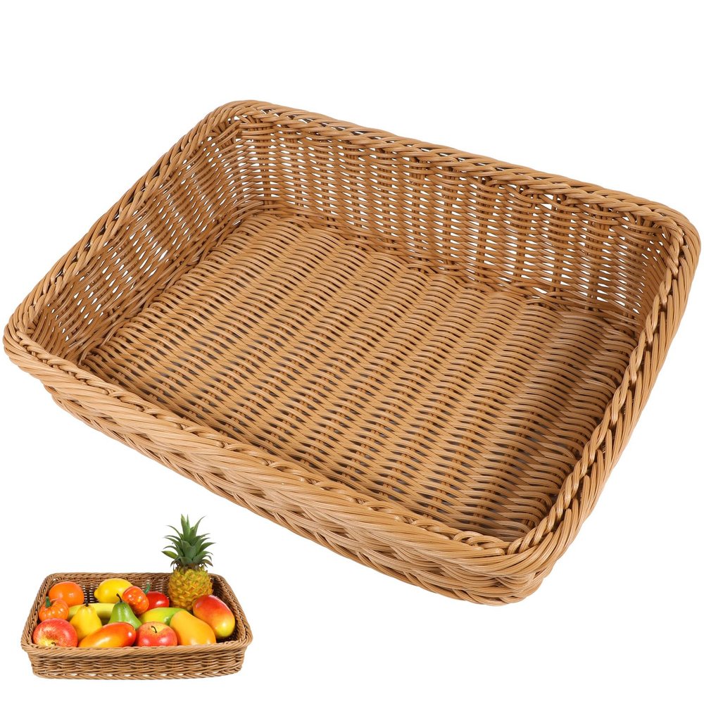 Cabilock 1pc Handmade Rattan Vegetable Basket for Kitchen Picnic Light Brown Desktop Storage for Fruits Vegetables Rustic Woven Design for Home Organization