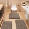 ACCUMTEK Striped Ultra Soft Bathroom Rugs and Mats Set 3 Pieces Bath Mat Set Dark Beige, Thick Chenille Bath Rugs Non Slip Bath Mats for Bathroom, Kitchen view 1