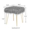Adeco Faux Fur Vanity Stool Chair, Square Small Metal Legs, Soft Furry Compact Padded Seat for Makeup Bedroom Living Room Ottoman footrest, Grey view 2