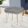 Adeco Faux Fur Vanity Stool Chair, Square Small Metal Legs, Soft Furry Compact Padded Seat for Makeup Bedroom Living Room Ottoman footrest, Grey view 3
