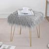 Adeco Faux Fur Vanity Stool Chair, Square Small Metal Legs, Soft Furry Compact Padded Seat for Makeup Bedroom Living Room Ottoman footrest, Grey view 4
