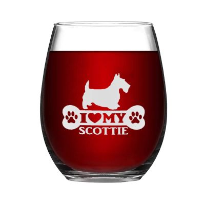 15oz Stemless Wine Glass - Scottish Terrier Bone Scotty Scottie Dog glassware for Red or White Wine Cocktails & beer Perfect For Homes & Bars, Made in the USA
