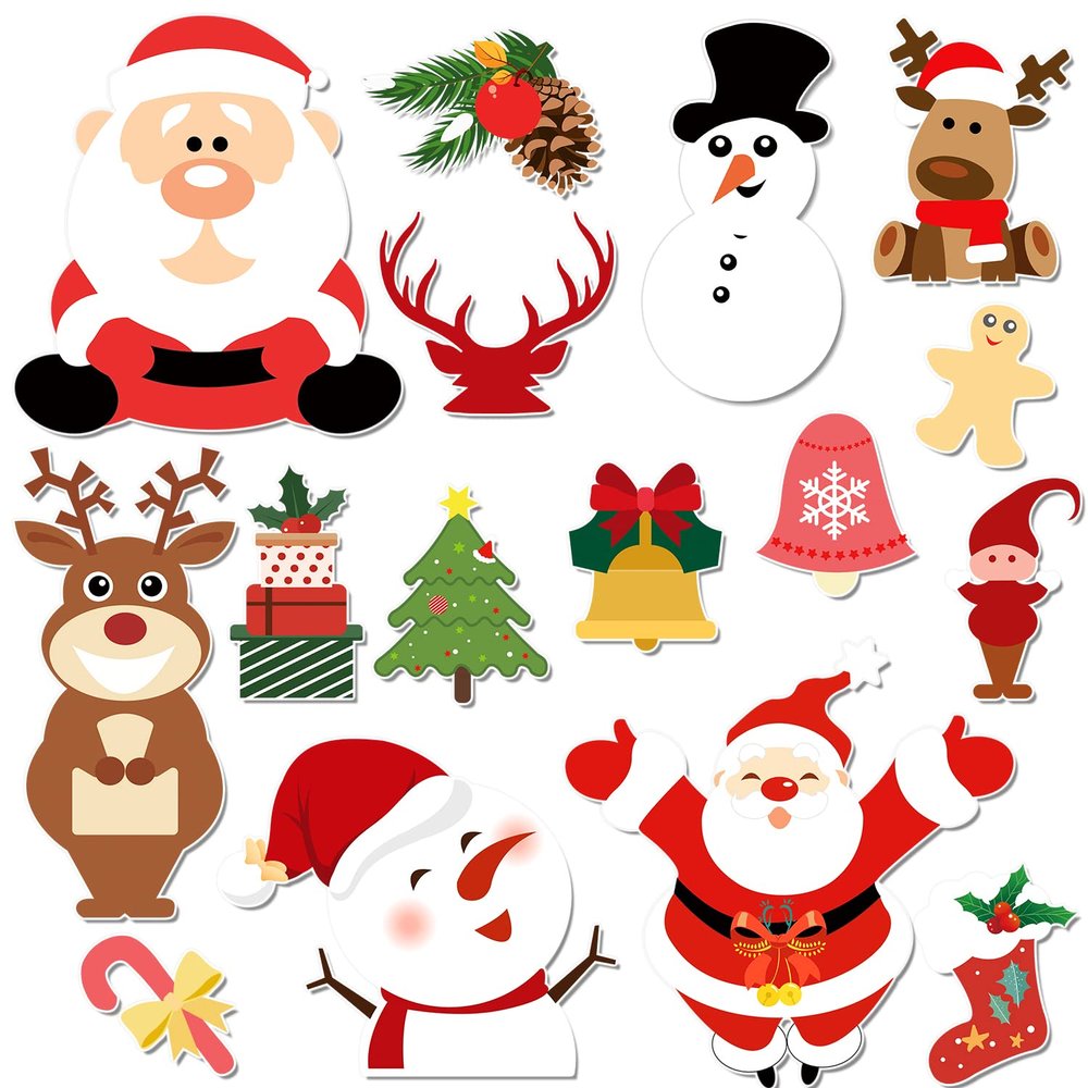 16Pcs Christmas Car Magnets Cute Refrigerator Magnets Xmas Holiday Decoration Stickers Magnetic Snowman Santa Reindeer Tree Gingerbread Accessories for Garage Door, Mailbox