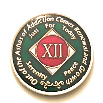 12 Year NA Green Medallion - Clean, Recovery, Chip, Coin, Token
