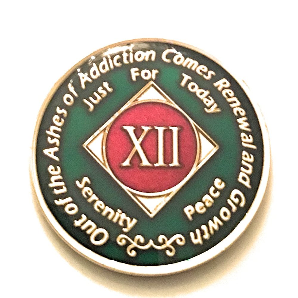 12 Year NA Green Medallion - Clean, Recovery, Chip, Coin, Token